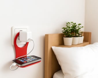 Phone charging shelf - Wall Socket Phone Charging Holder,  Hanging Phone Shelf & Cable Organizer, Travel-Friendly Bedside Charger Stand