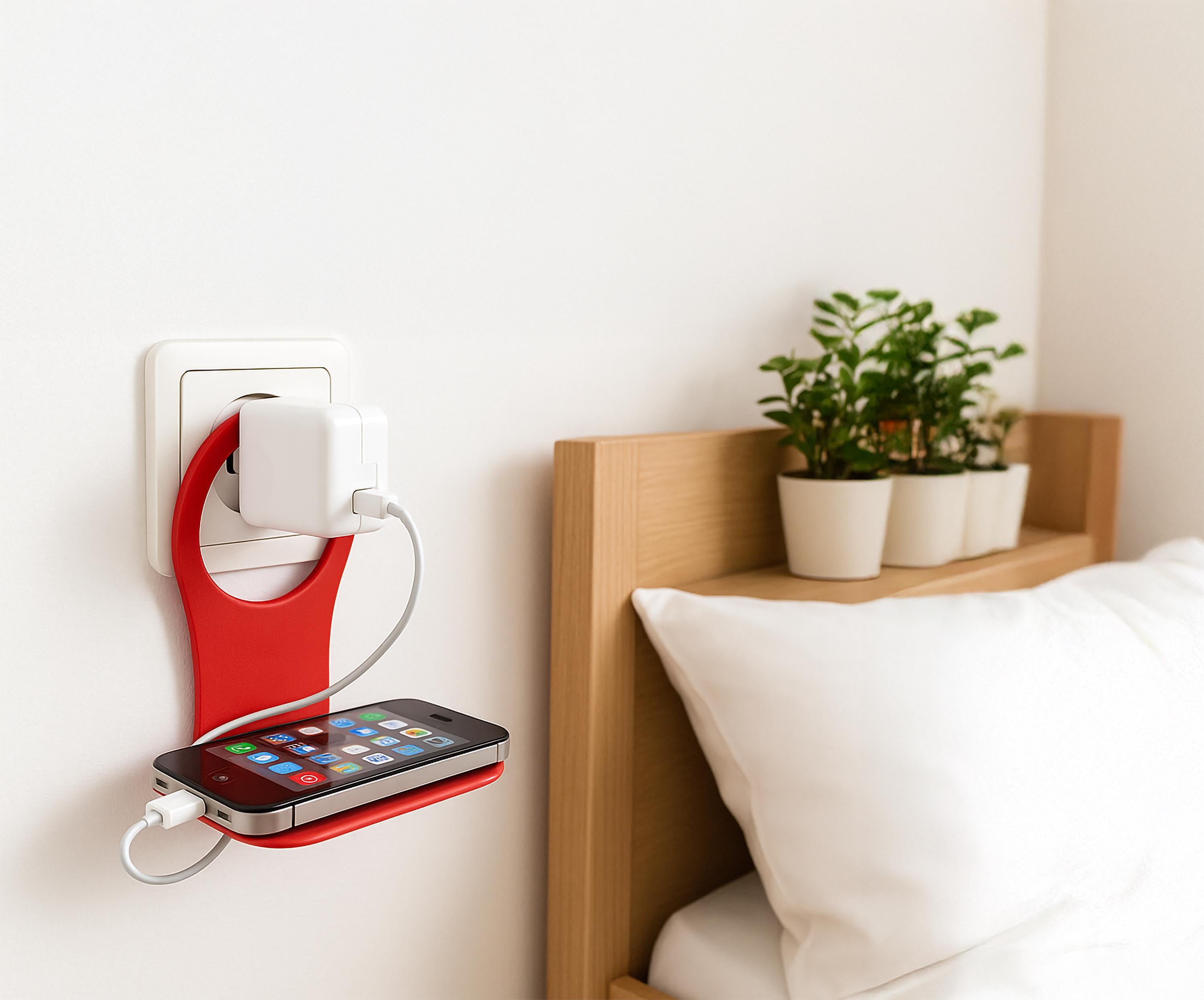 Phone charging shelf - Wall Socket Phone Charging Holder, Hanging Phone Shelf & Cable Organizer, Travel-Friendly Bedside Charger Stand