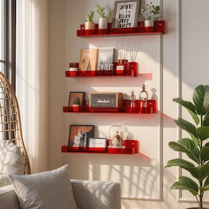 Acrylic Wall Shelf  – Colorful Plexiglass Floating Shelves – Modern Wall Decor – 3 Sizes – Green, Pink, Orange, Blue
