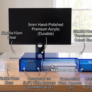 Premium 5 mm Acryl Monitorständer Schubladenorganisator, Tastaturaufbewahrung Schreibtisch Riser, lichtdurchlässiger bunter klarer Computerständer