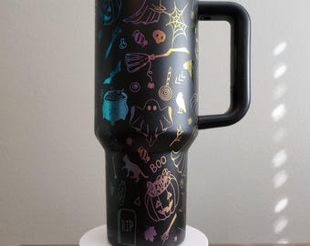Custom Laser Engraved Halloween Tumbler with Handle | 40oz Tumbler