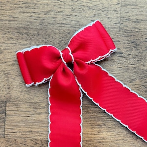Red Moonstitch Bow ~ elegant hair bow ~ adult hair clips ~ adult hair bow ~ long tail hair bow ~ hair bow barrette ~ hair bow tie