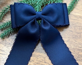 Navy Moonstitch Bow ~ elegant hair bow ~ adult hair clips ~ adult hair bow ~ long tail hair bow ~ hair bow barrette ~ hair bow tie