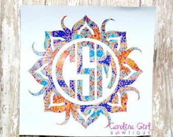 Monogram Decal, Sun Monogram, Monogrammed Car Stickers, Yeti Cup Monogram