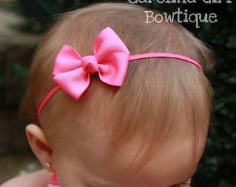 hot Pink  Newborn Headband - 2 in. Bitty Bow on an Elastic Headband - Girls Hair Bows - Baby Headband