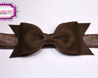 Brown Tuxedo Bow Headband  ~ 3.5" Hairbow ~ Small Hair Bow ~ Girls Headband ~ Toddler Bow ~ Baby Hair Bow ~ Hair Clip ~ Girls Hair Bow