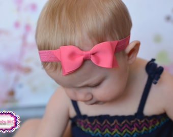 Coral Tuxedo Bow Headband  ~ 3.5" Hairbow ~ Small Hair Bow ~ Girls Headband ~ Toddler Bow ~ Baby Hair Bow ~ Hair Clip ~ Girls Hair Bow