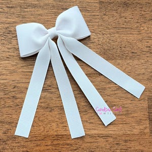 White hair bow ~  4 inch elegant hair bow ~ everyday bow ~ adult hair bow ~ long tail hair bow ~ hair bow barrette ~ holiday hair bow