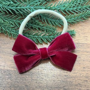 Cranberry Velvet Bow Headband ~ 3 inch Velvet Bow on a Nylon Headband