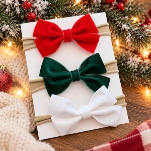 Holiday Bow Set ~ 3 inch Velvet Bow on a Nylon Headband ~ Christmas Headbands