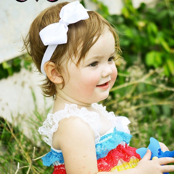 White Bow Band - White Bow on an Elastic Headband Baby Infant Toddler - Girls Hair Bows