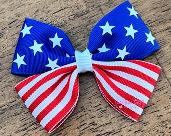 Patriotic Hair Bow, 4th of July 4 inch Bow