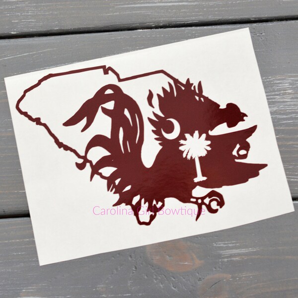 South Carolina Gamecock ~ Palmetto Tree ~ State Outline Vinyl Decal