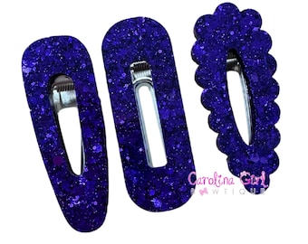 Dark Purple Glitter Hair Clips ~ Resin Hair Clips for Girls ~ Sparkly Glitter Resin Barrettes ~ Unique Hair Clips ~ Holographic Hair Clips