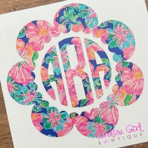 custom flower monogram decal for car rear window sticker, personalized initial decal for tumbler