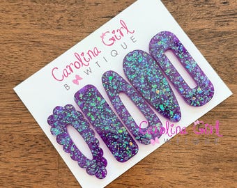Purple Glitter Hair Clips ~ Resin Hair Clips for Girls ~ Sparkly Glitter Resin Barrettes ~ Unique Hair Clips ~ Holographic Hair Clips