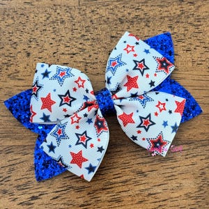 Patriotic Hair Bow, 4th of July Glitter Hair Bow, Red, White, and Blue Hair Bow, 4 inch glitter bow, Memorial Day Bow