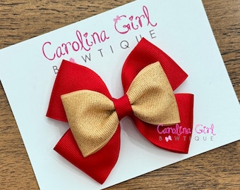 Red and Gold Christmas Hair Bow , Christmas Holiday Hair Clip , Christmas bow for Girls , 4" Christmas Bow , Hair Bow