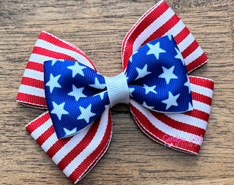 4th of July Hair Bow, Patriotic hair bow, red white blue bow, Stars and Stripes, Patriotic Bow for Toddler, hair clip, baby clip
