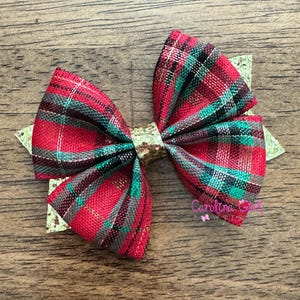Christmas Plaid Hair Bow, Christmas Holiday Hair Clip , Christmas bow for Girls , 4 in. Christmas Bow, Red Green Gold Hair Bow