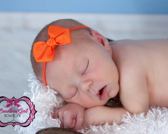 Orange Newborn Headband - 2 in. Bitty Bow on an Elastic Headband - Girls Hair Bows - Baby Headband