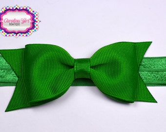 Emerald Green Tuxedo Bow Headband ~3.5" Hairbow ~ Small Hair Bow ~ Girls Headband ~ Toddler Bow ~ Baby Hair Bow ~ Hair Clip ~ Girls Hair Bow