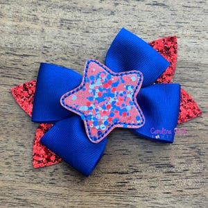 Patriotic Hair Bow, 4th of July Glitter Hair Bow, Red, White, and Blue Hair Bow, 4 inch glitter bow, Memorial Day Bow