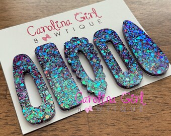 Chameleon Glitter Hair Clips ~ Resin Hair Clips for Girls ~ Sparkly Glitter Resin Barrettes ~ Unique Hair Clips ~ Holographic Hair Clips