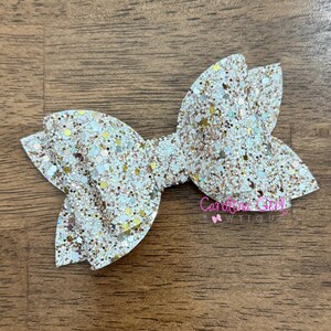 White and Gold Sparkly Christmas Hair Bow , Christmas Holiday Hair Clip , Christmas bow for Girls , 4 in. Christmas Bow , Hair Bow