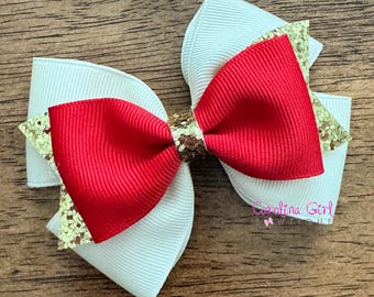 Red Ivory and Gold Christmas Hair Bow , Christmas Holiday Hair Clip , Christmas bow for Girls , 4" Christmas Bow , Hair Bow