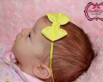 Maize Light Yellow Newborn Headband - 2 in. Bitty Bow on an Elastic Headband - Girls Hair Bows - Baby Headband