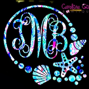 Monogram Decal, Sea Shell Monogram, Monogrammed Car Stickers, Yeti Cup Monogram