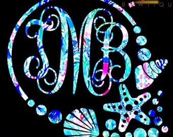 Monogram Decal, Sea Shell Monogram, Monogrammed Car Stickers, Yeti Cup Monogram