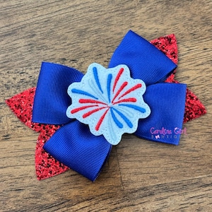 Patriotic Hair Bow, 4th of July Glitter Hair Bow, Red, White, and Blue Hair Bow, 4 inch glitter bow, Memorial Day Bow