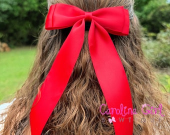 Red Grosgrain Hair Bow, Brigitte Hair Bow Barrette, Bright Red