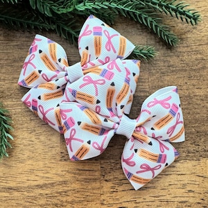 Pencil and Bows Pigtail Hair Bows for Baby Girls, Toddlers & Kids - Back to School