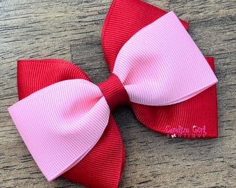 Red Pink Hair Bow, 4 in. Hair Bow, Pink Boutique hair Bow, Toddler Hair Bow, Hair Bows for Girls, Girls Hair Clip, Toddler Barrette