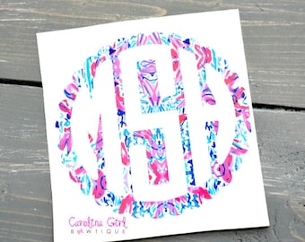 Monogram Decal, Scallop Circle Monogram, Monogrammed Car Stickers, Yeti Cup Monogram