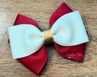 Christmas Hair Bow, Cranberry, Ivory, and Gold Bow, Christmas Holiday Hair Clip, Christmas bow for Girls, 4" Christmas Bow, Hair Bow