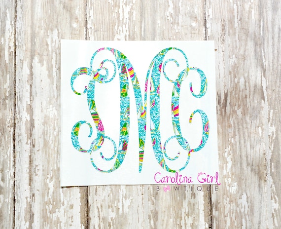 custom vine monogram decal for car rear window sticker, personalized initial decal for tumbler