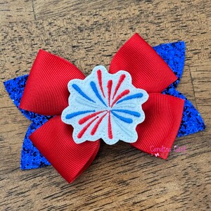 Patriotic Hair Bow, 4th of July Glitter Hair Bow, Red, White, and Blue Hair Bow, 4 inch glitter bow, Memorial Day Bow