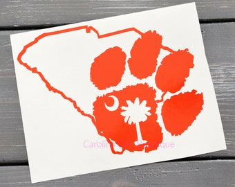 Clemson Paw Print ~ Palmetto Tree ~ State Outline Vinyl Decal