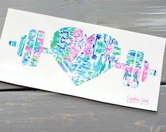 Barbell and Heart Decal ~ Yeti Decal ~ Lilly Car Decal ~ Lilly Decal ~ Lilly Sticker