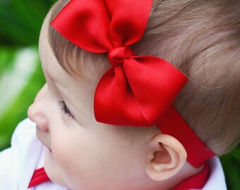 red bow headband for baby girls, newborn girl coming home outfit accessories, 4th of July hair bow headband toddler girl