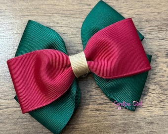 Christmas Hair Bow, Cranberry, Hunter Green, and Gold Bow, Christmas Holiday Hair Clip, Christmas bow for Girls, 4" Christmas Bow, Hair Bow