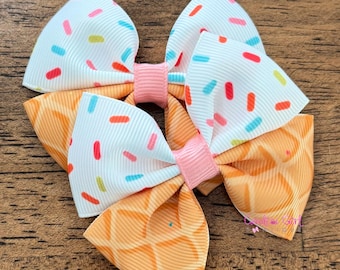 Ice Cream Cone Pigtail Hair Bows for Baby Girls, Toddlers & Kids - Cute Summer Accessories
