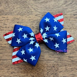 Patriotic Hair Bow, 4th of July Glitter Hair Bow, Red, White, and Blue Hair Bow, 4 inch glitter bow, Memorial Day Bow