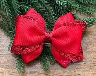 Red Glitter Hair Bow or Headband, Christmas Holiday Hair Clip, Christmas bow for Girls, 4" Christmas Bow, Hair Bow