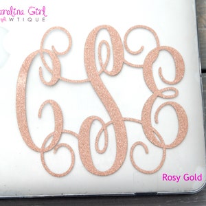 custom glitter vine monogram decal for car window sticker, personalized initial decal for tumbler