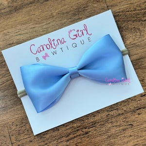 Dusty Blue Satin Tuxedo Bow Headband  ~ 5 inch Hair bow ~ Small Hair Bow ~ Girls Headband ~ Toddler Bow ~ Baby Hair Bow ~ Girl Hair Bow Band